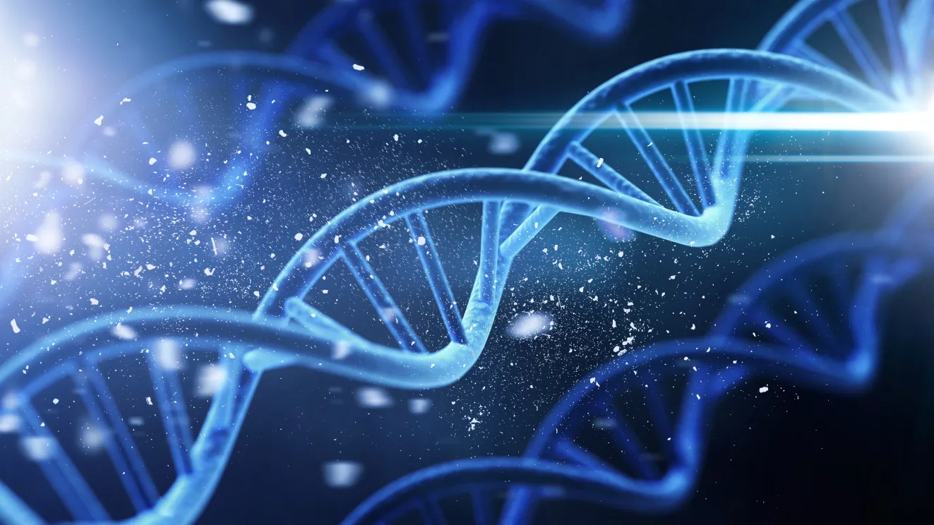 Glowing double helix DNA strand
